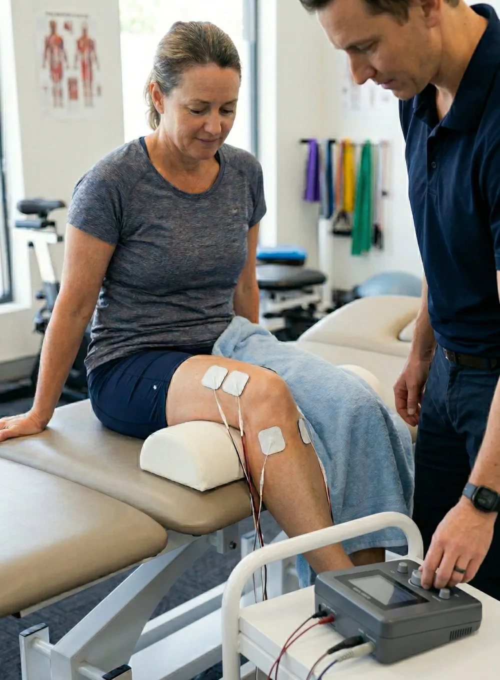 electrotherapy treat knee pain by physiotherapist