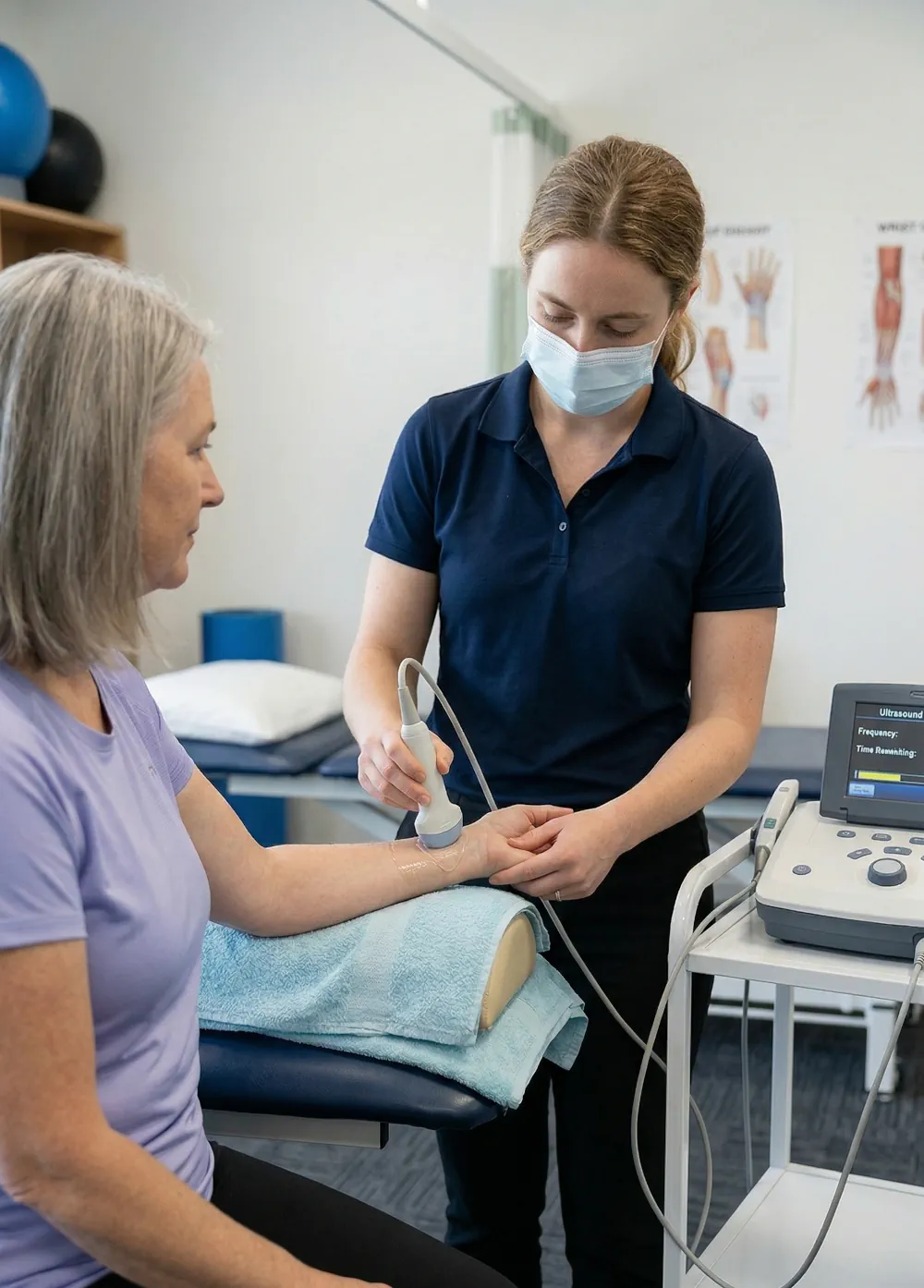 physiotherapist treat wrist by using ultrasound