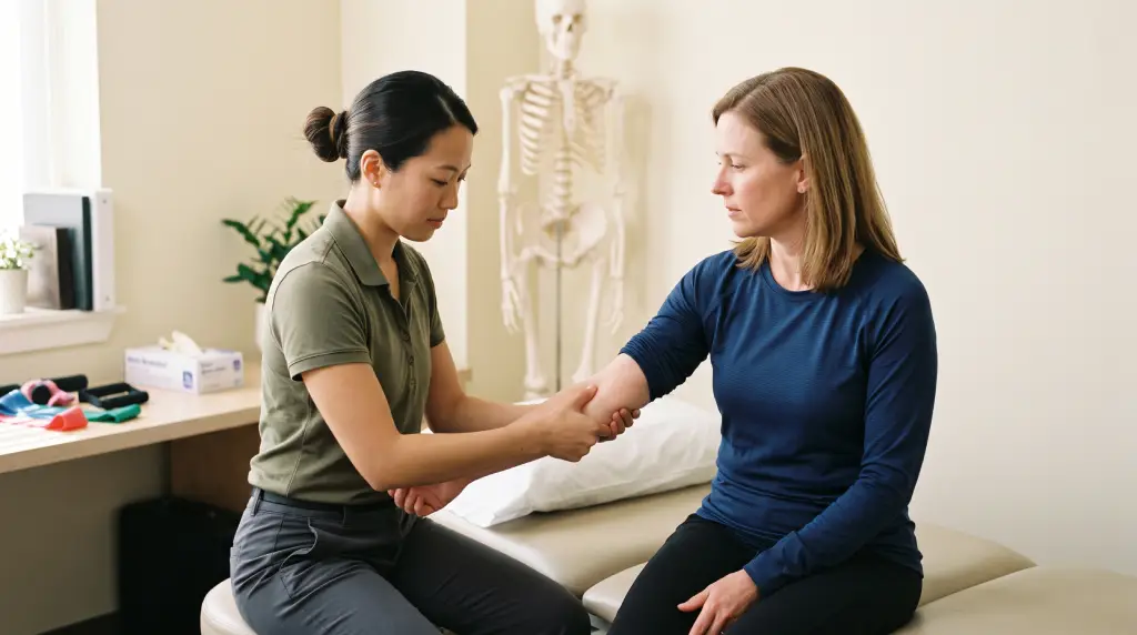 tennis elbow pain treated by physiotherapist